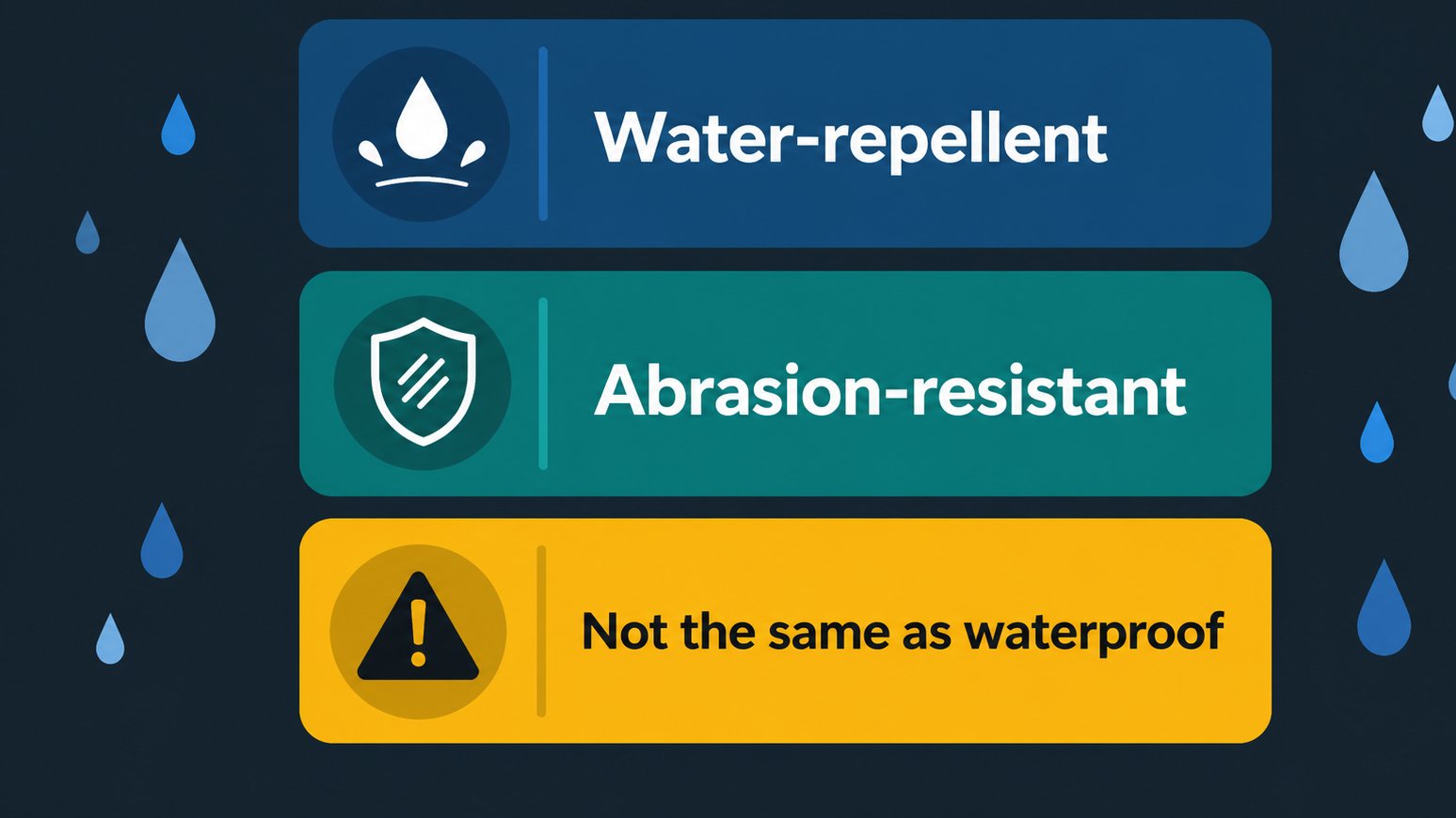 Graphic clarifying water-repellent travel bag wording