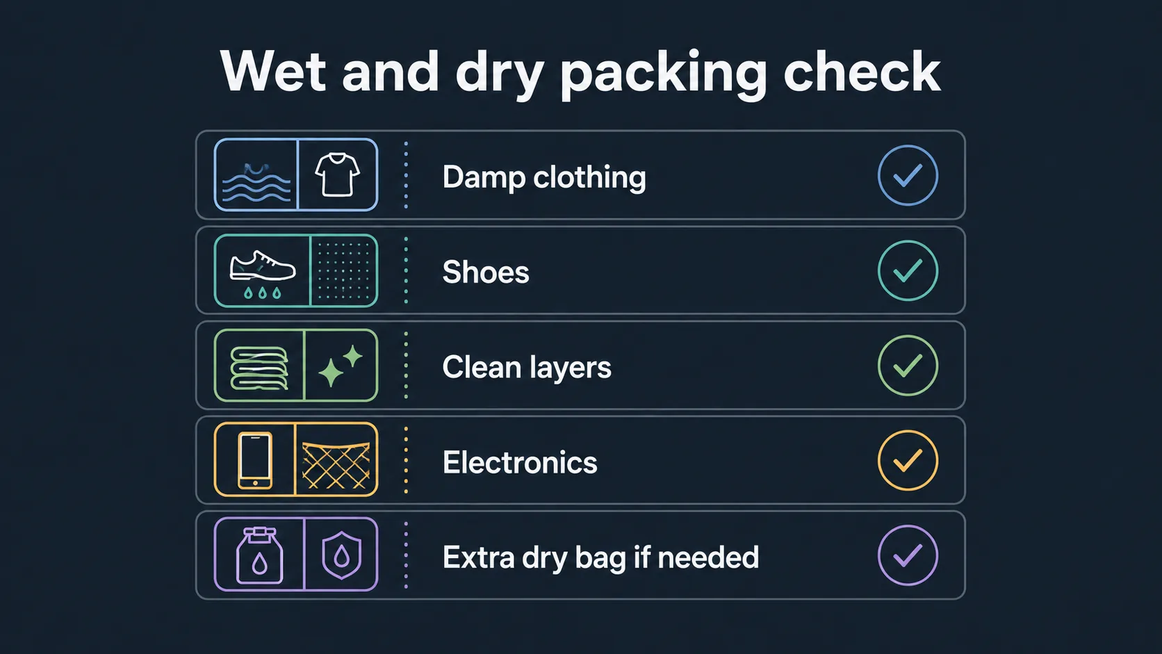 Checklist for separating wet and dry travel gear