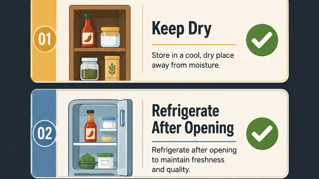 Checklist showing how to store bottled sauces for best results.