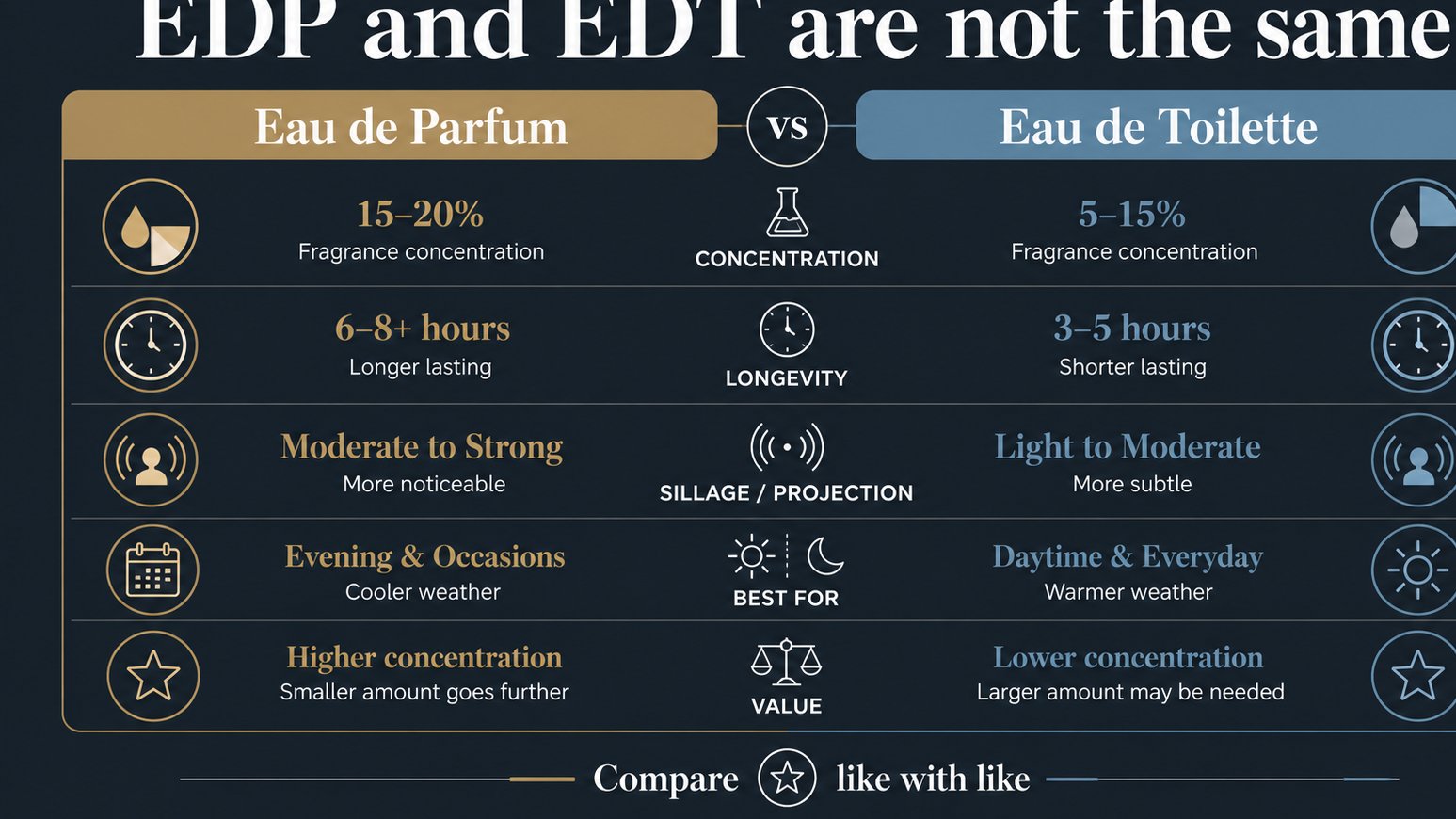 Diagram comparing Eau de Parfum and Eau de Toilette labels