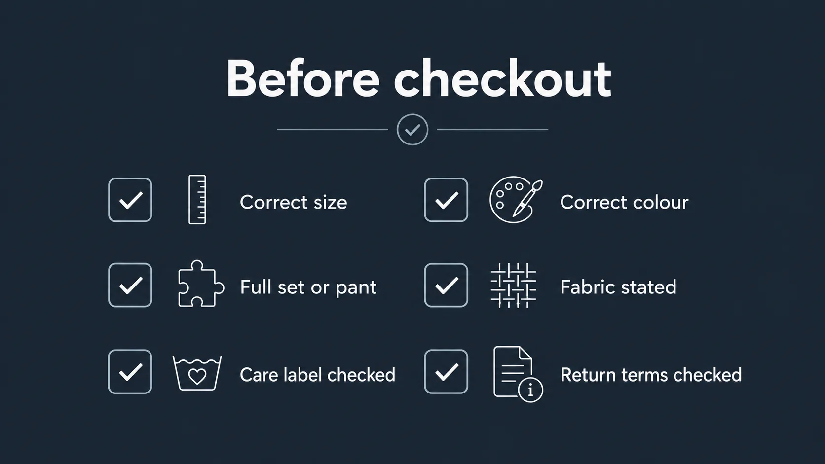 Checklist for reviewing pajama details before checkout