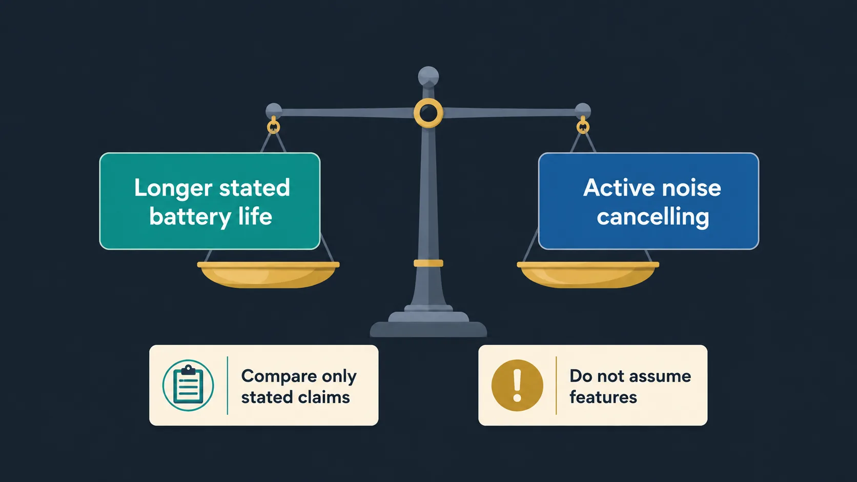 Diagram comparing battery life claims with noise cancelling features