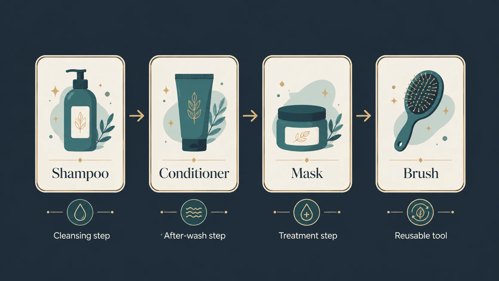 Diagram showing shampoo conditioner mask and brush roles