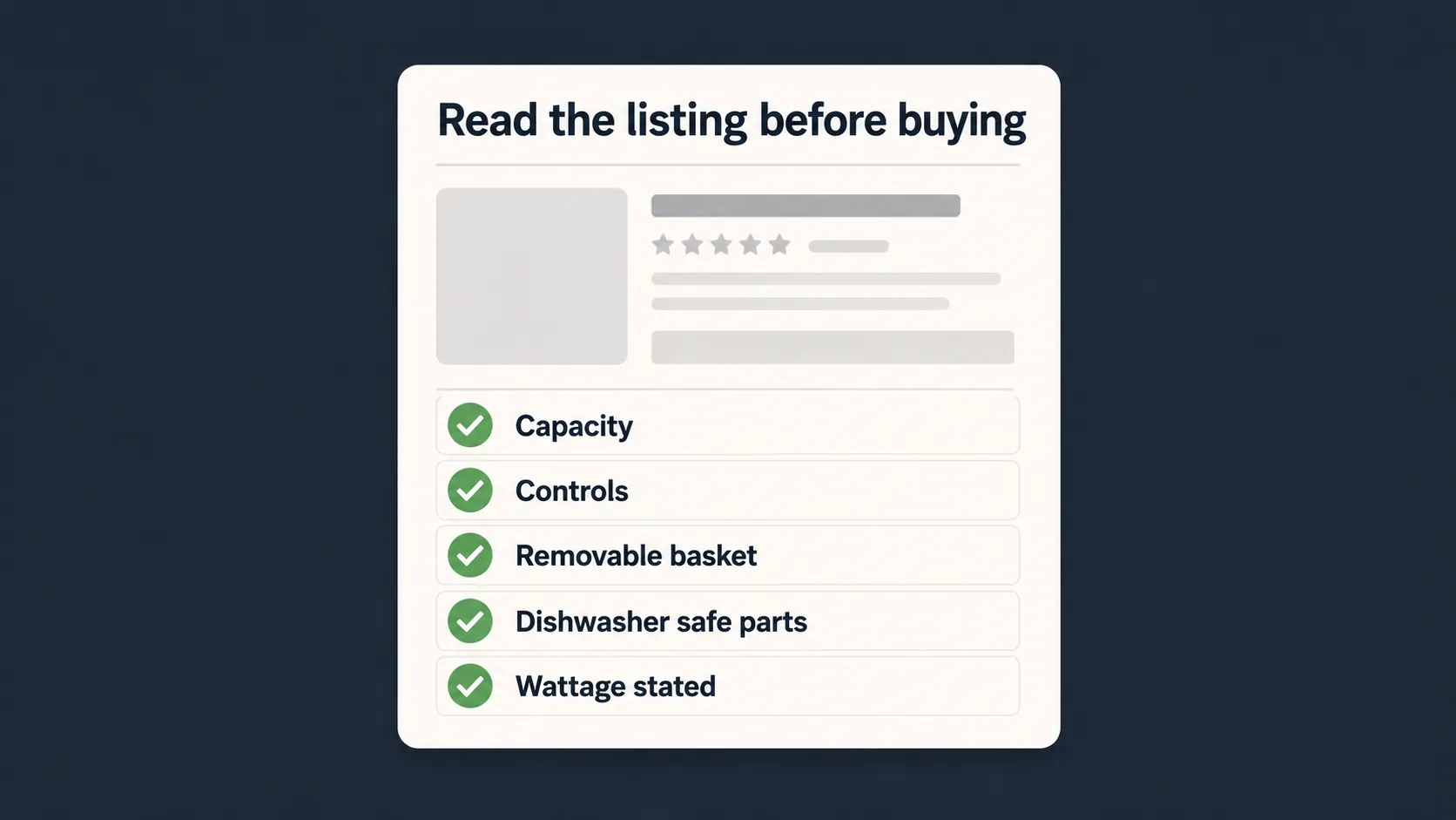 Checklist for reading an air fryer product listing